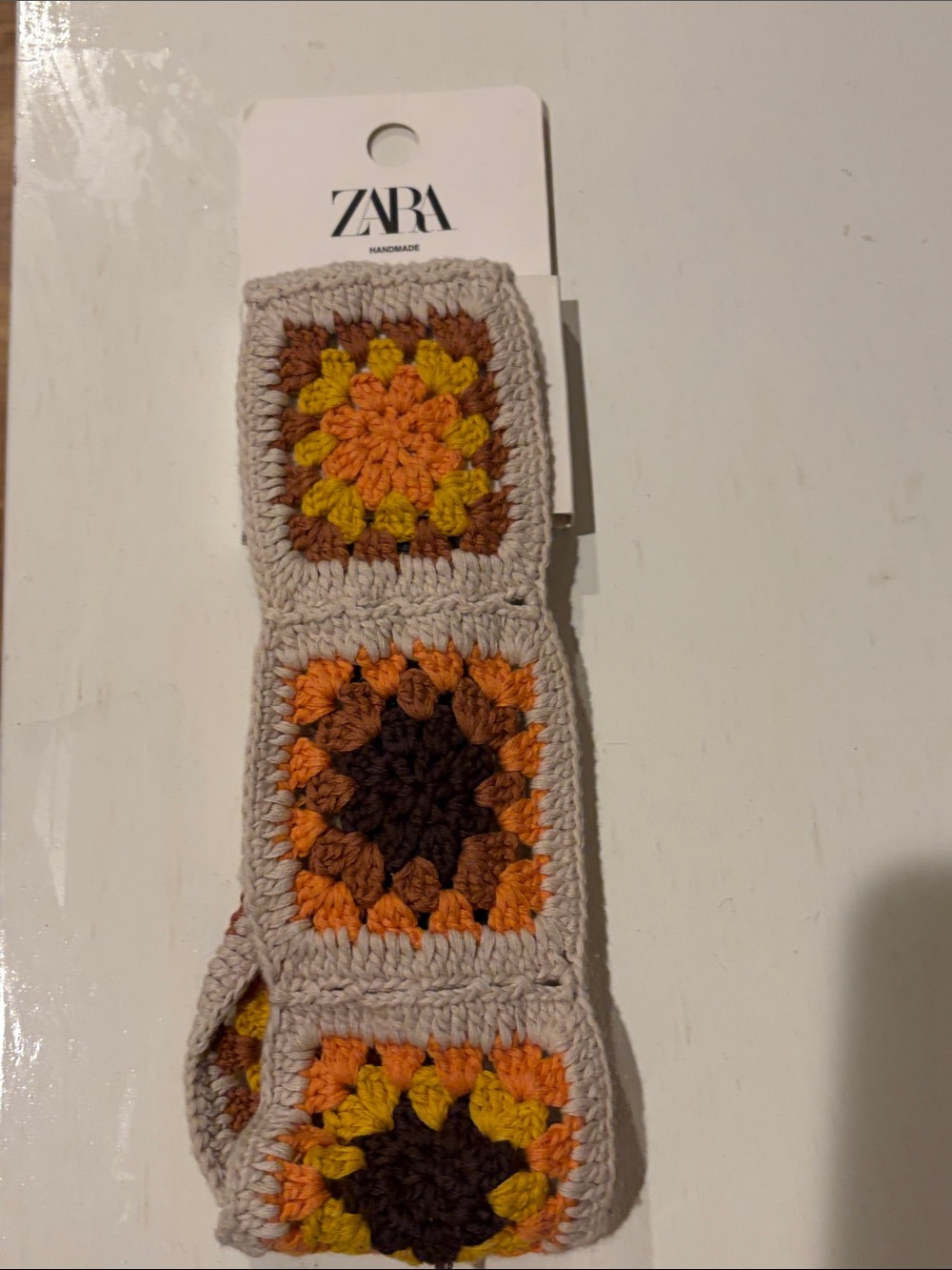 ZARA Crochet Granny Square Headband in Cream, Orange, Yellow, Brown